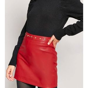 Red Faux Leather Mini Skirt